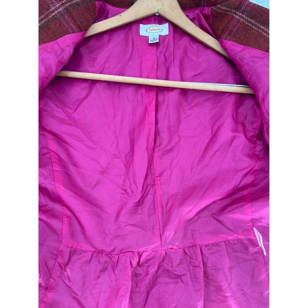 Talbots Womens 12 100% Wool Blazer Rust Orange Pink Plaid Peplum Back Academia - Picture 8 of 10